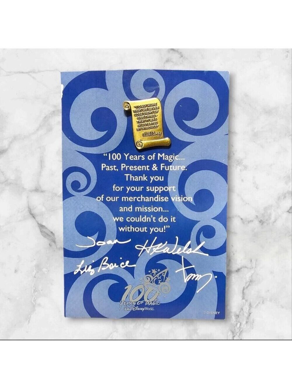 Vintage Walt Disney Scroll Quote Series #1 Backer Card Retired Pin Brooch